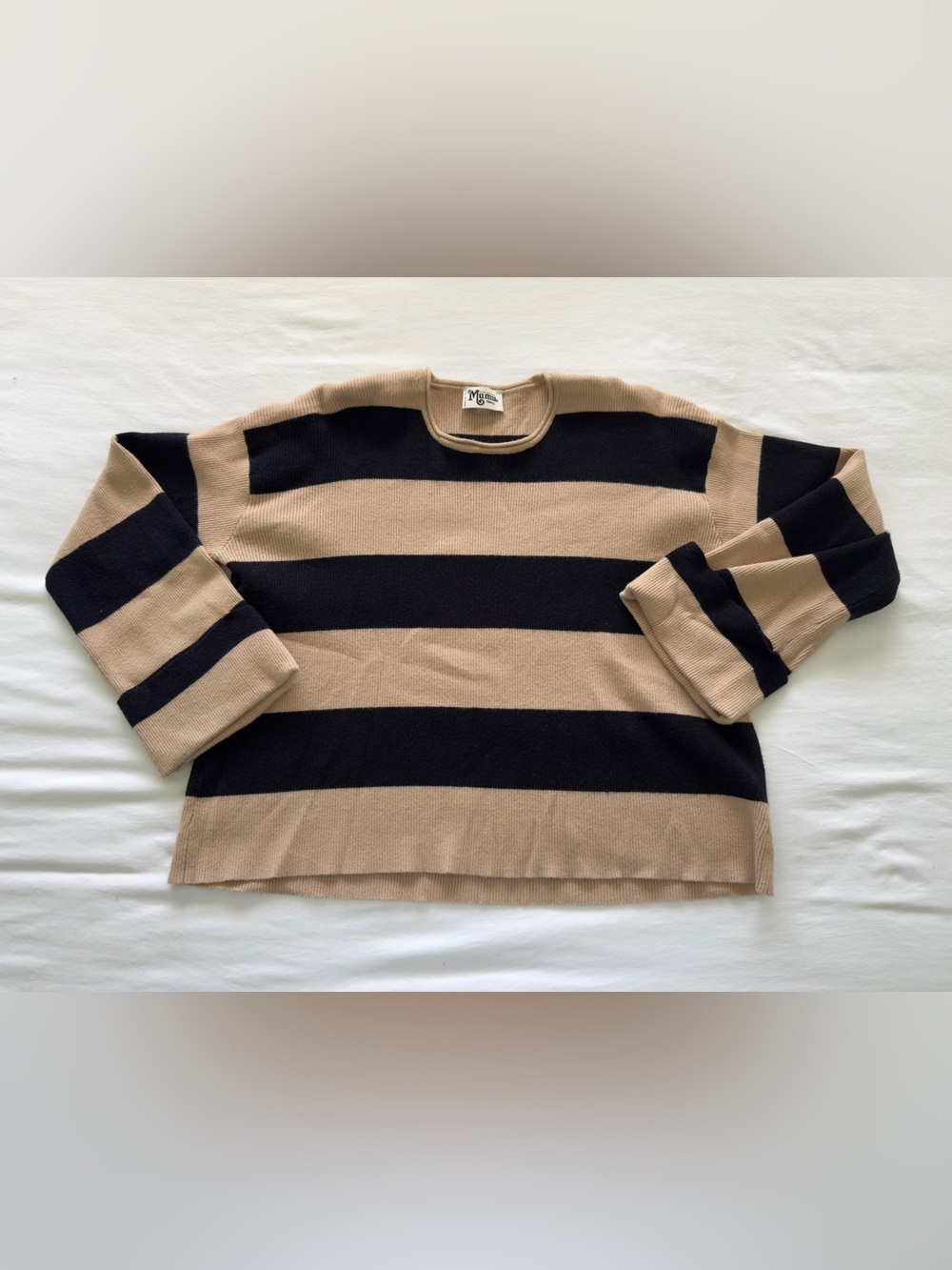 Show Me Your MuMu Tan and Black Wide Stripe Crewneck Sweater